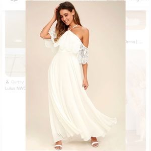 Lulu’s White Lace Off-the-Shoulder Maxi Dress